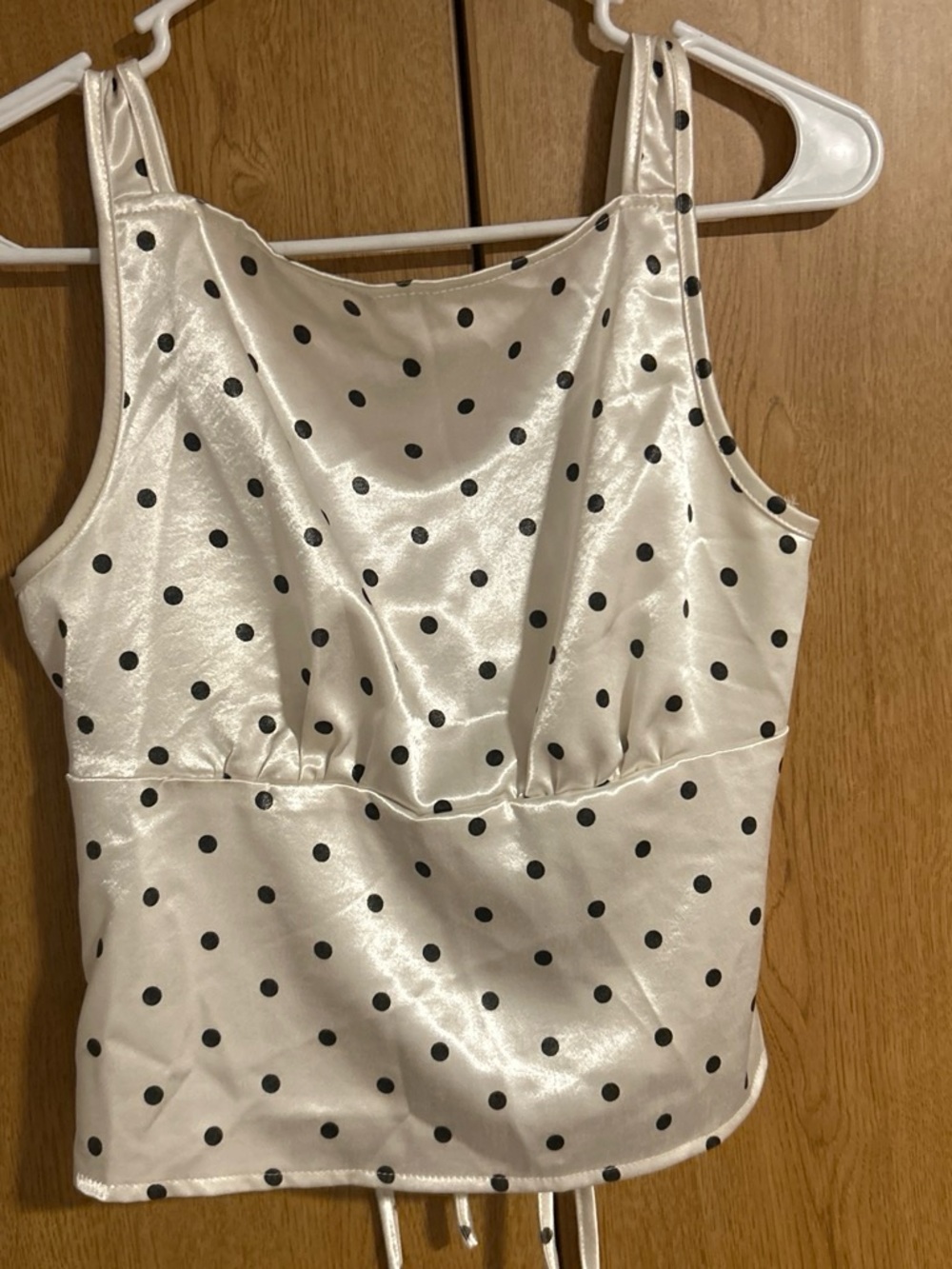 SHEIN White Satin-Look Black Polka Dot Crop Top